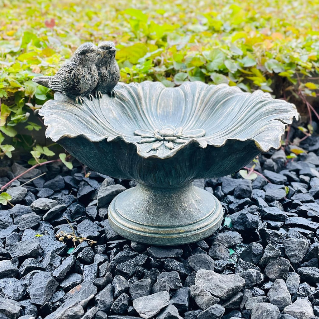 Bird Baths for Outdoors, Resin Pedestal Bird Bath Bowl with Bird Accents, Garden Decoration Bird Feeder for Patio