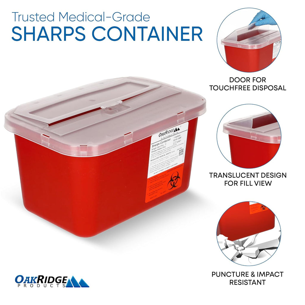 Large Sharps Container for Home Use and Professional 1 Gallon (3-Pack), Biohazard Needle and Syringe Disposal, Pop Up