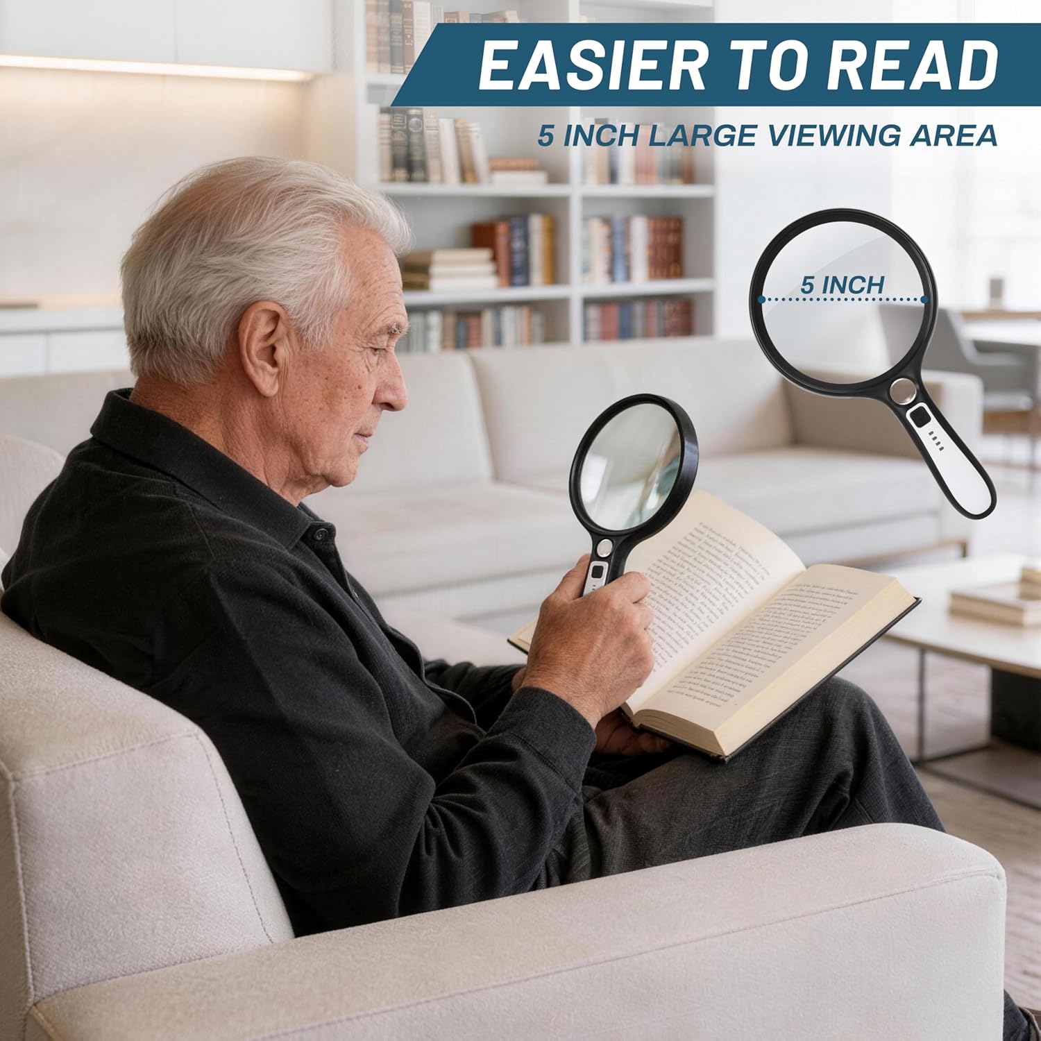 Large Magnifying Glass with Light: 10X 30X 5IN Lighted Handheld Magnifier with 13 LED Lights 3 Modes, 1150mAh