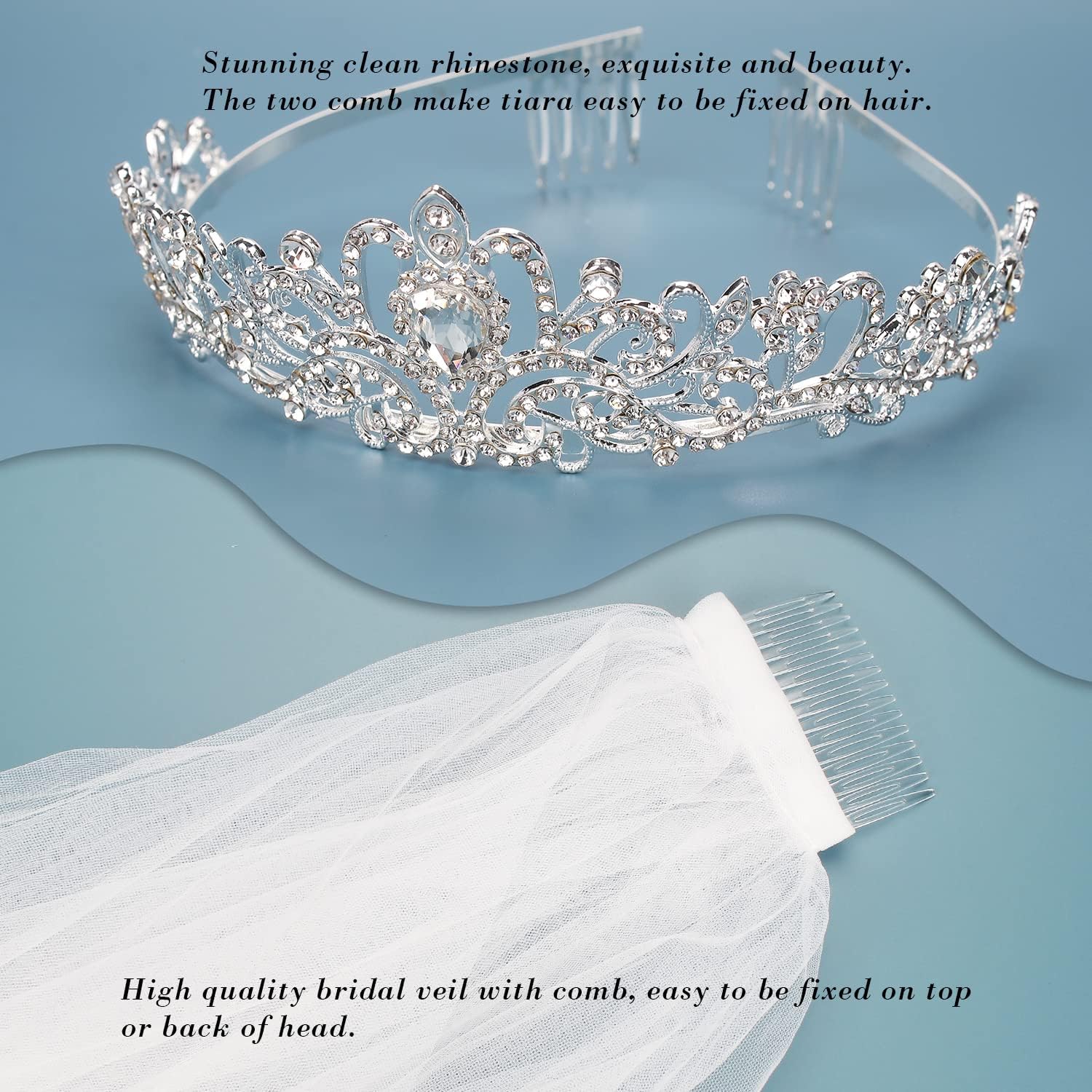 Tiara and Lace Bridal Veil, Crown Wedding Veils and Headpieces for Women, White Veils for Brides Tiaras for Women