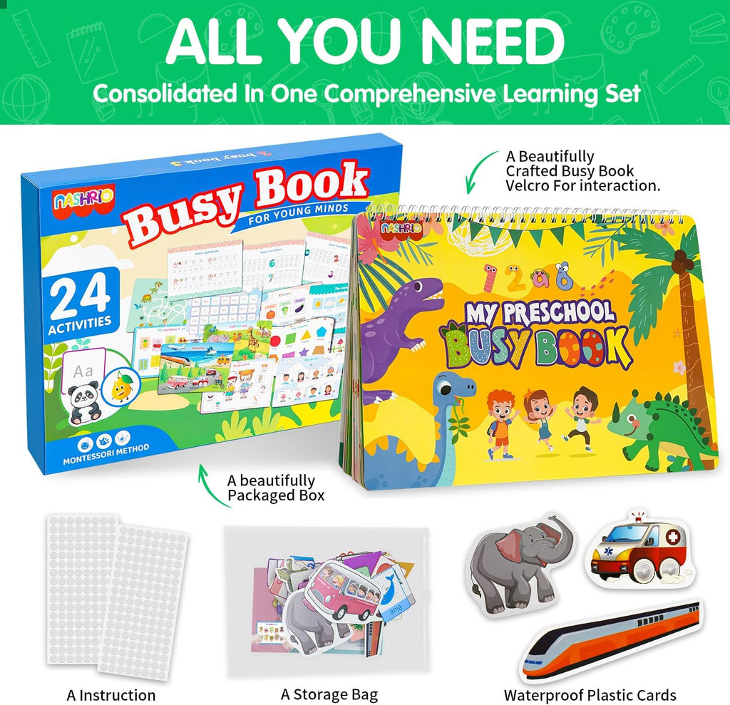 Montessori 24 Themes Busy Book for Toddlers 3-5, Engaging Preschool Learning Activities for Home School Travel –