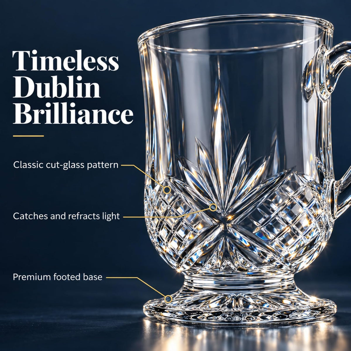 Crystal Coffee Mugs, Clear Glass Tea Cups, 10oz Set of 4 Dublin