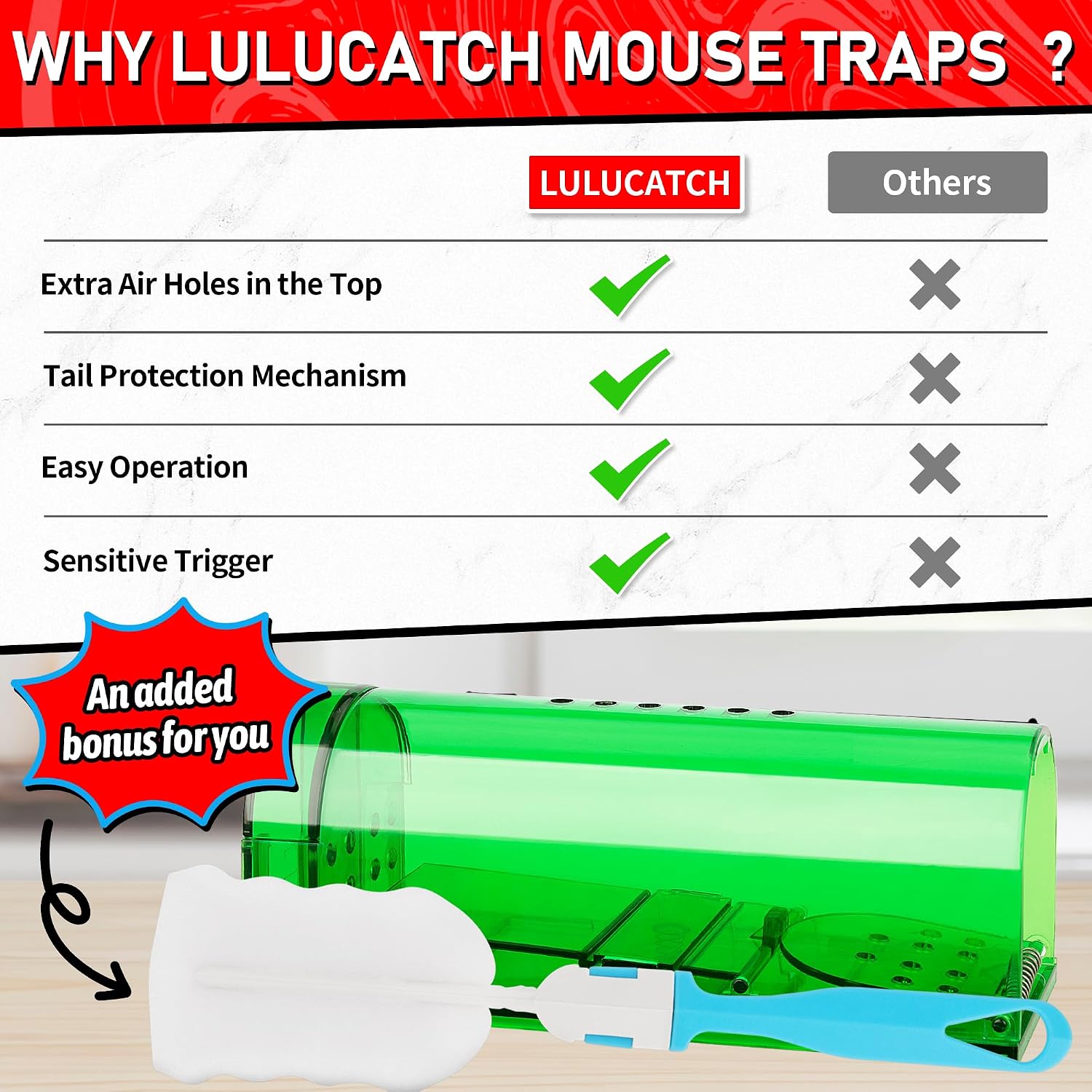 Humane Mouse Traps 2 Pack | Live No Touch Catch and Release No Kill Rodent Traps | Reusable with Cleaning Brush | Pet