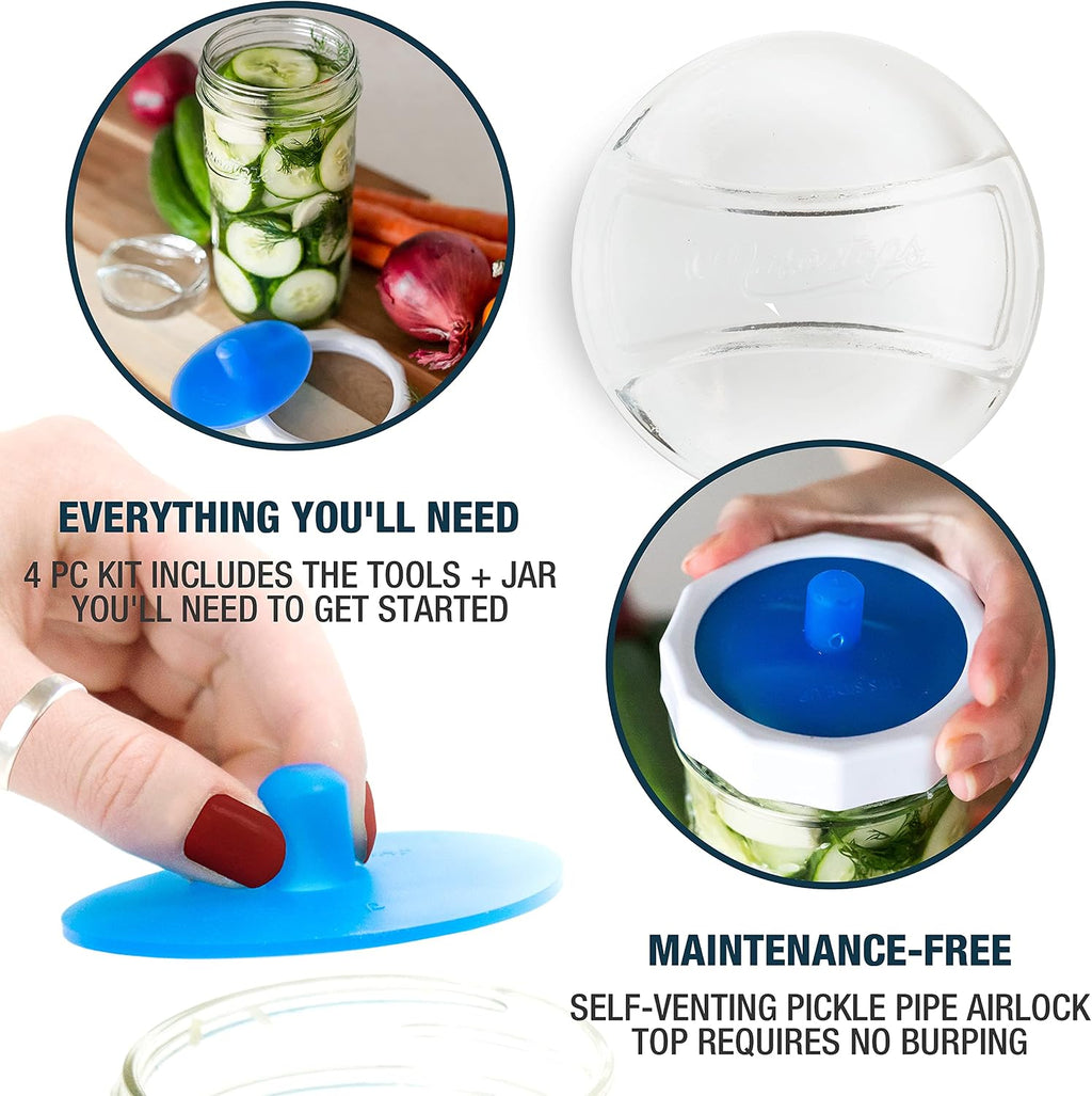 Fermentation Jar Starter Set, Easy Vegetable Fermentation Kit, Includes Mason Jar, Pickle Kit with Fermentation Lids