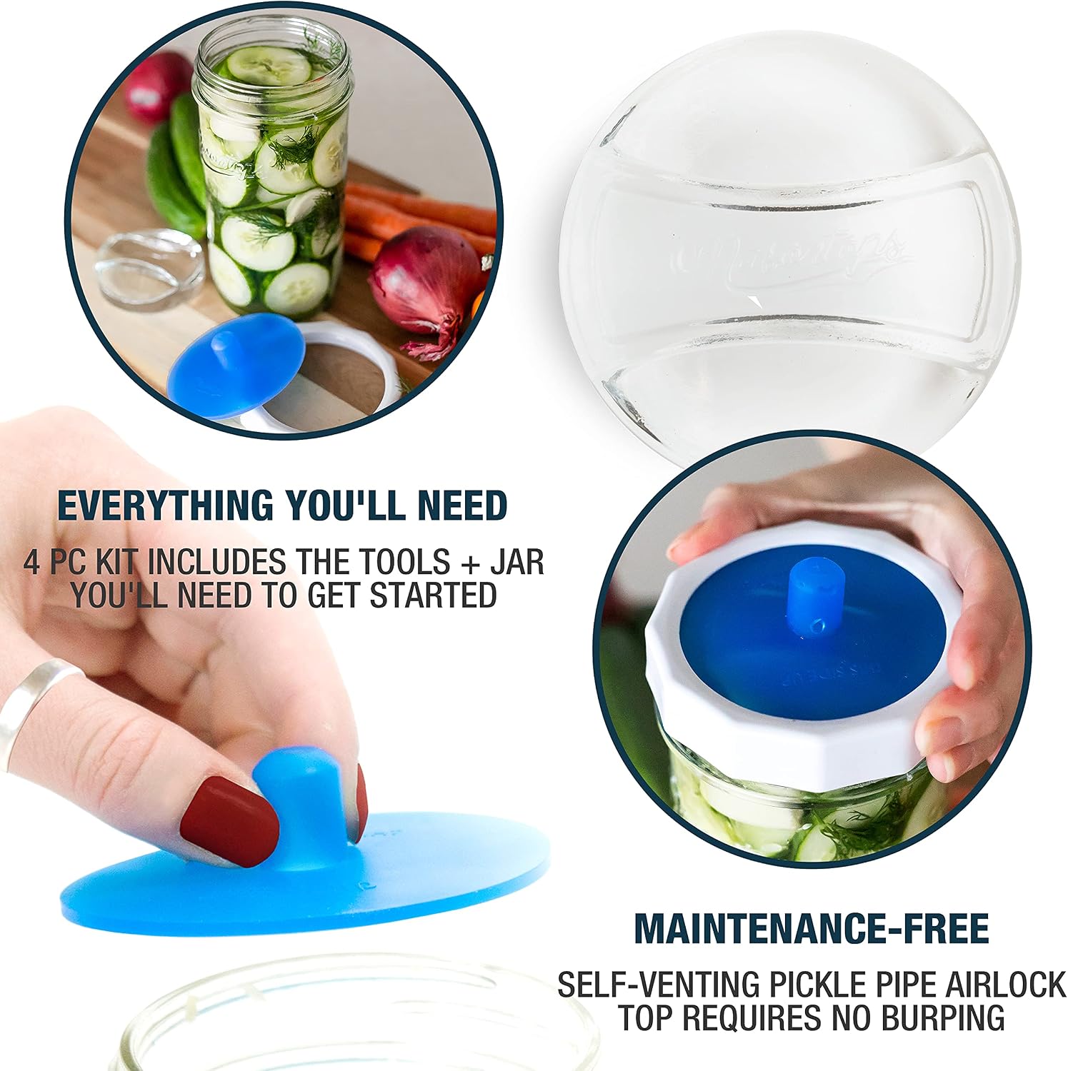 Fermentation Jar Starter Set, Easy Vegetable Fermentation Kit, Includes Mason Jar, Pickle Kit with Fermentation Lids
