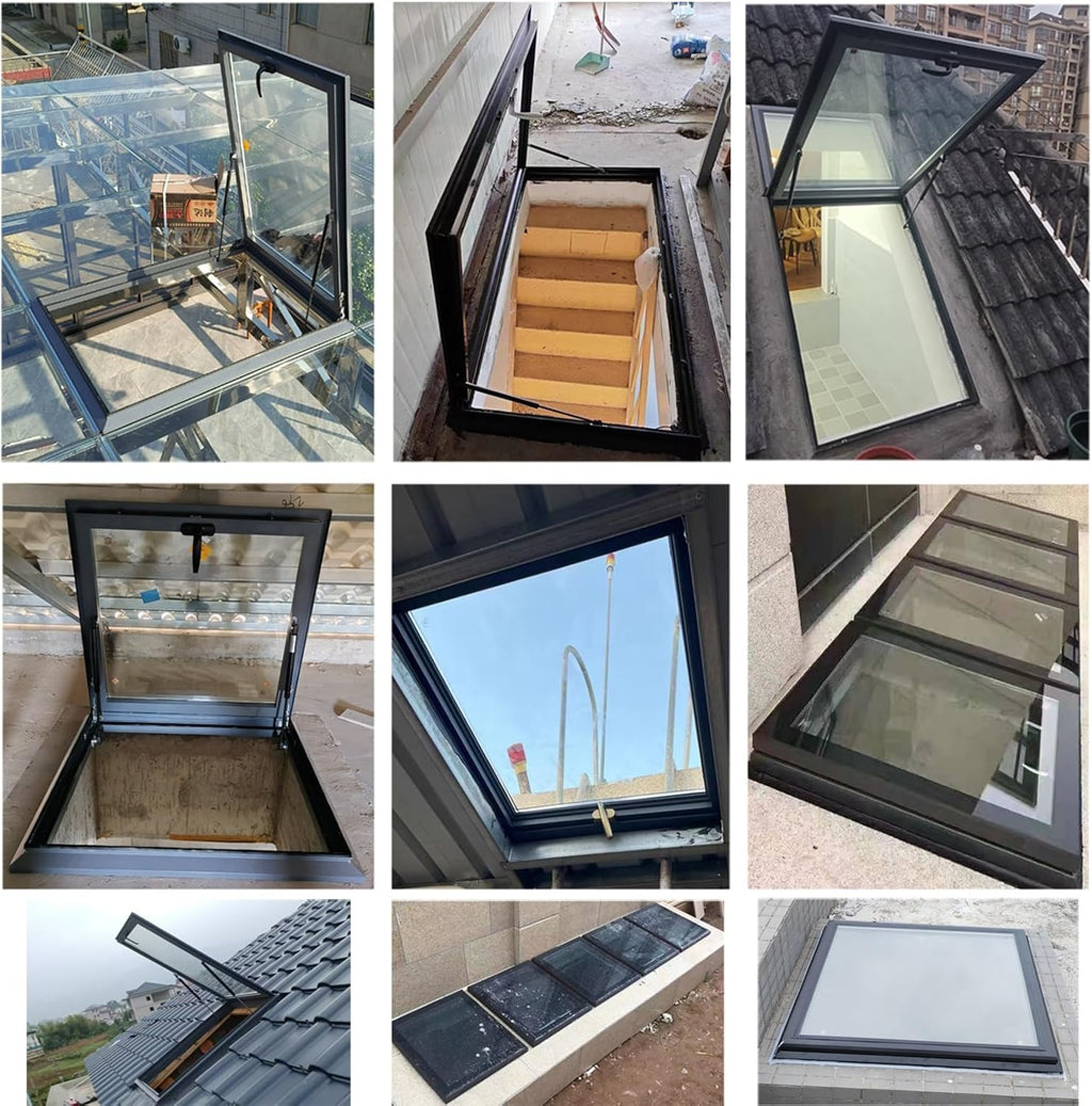 Heavy Duty Skylight Windows for Roof, Manual Opening Escape Access Hatch with Lock, Walk-in Anti-Hurricane Rain Proof