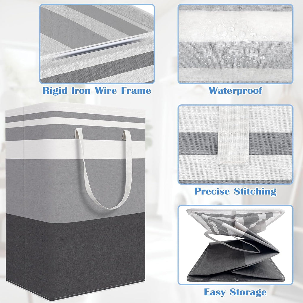 3-Pack Laundry Basket, Collapsible Laundry Hamper, Grey, 75L | Laundry Clothes Hamper, Hampers for Bedroom