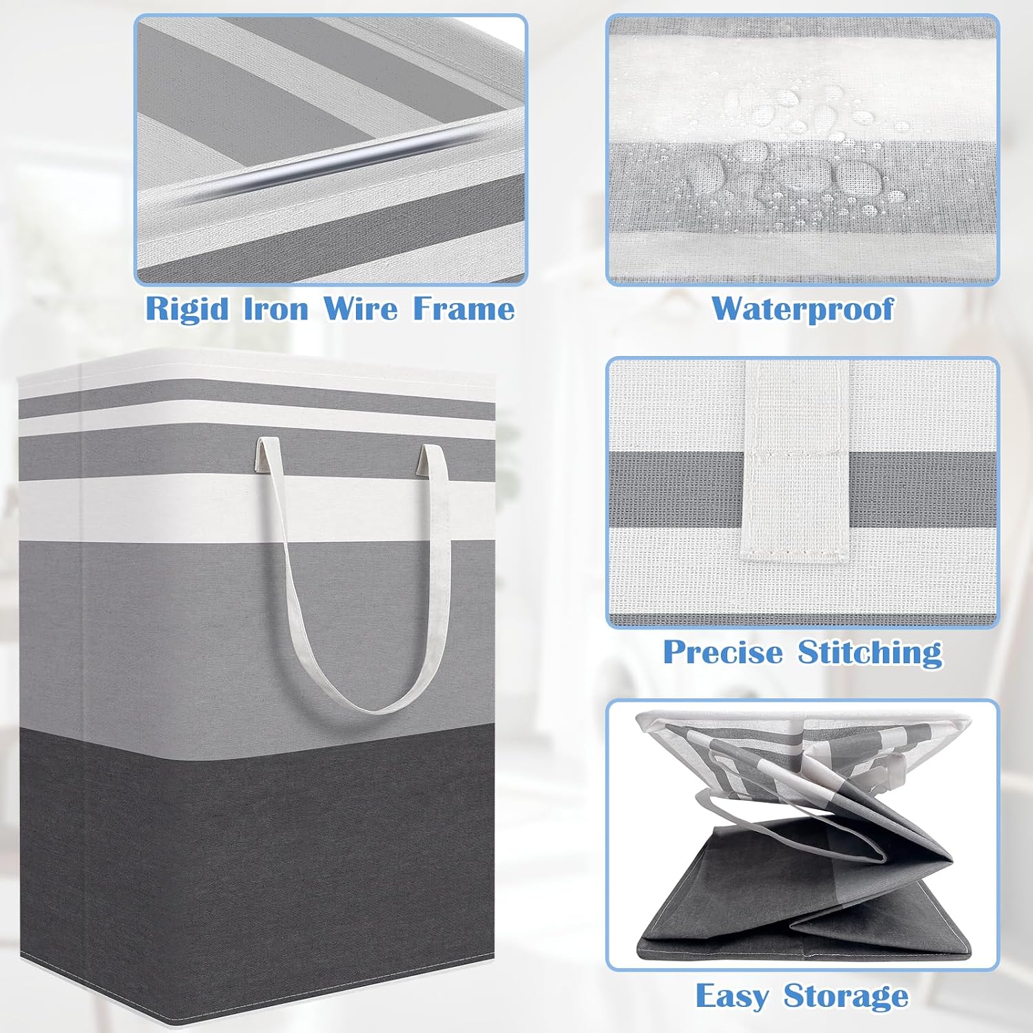 3-Pack Laundry Basket, Collapsible Laundry Hamper, Grey, 75L | Laundry Clothes Hamper, Hampers for Bedroom