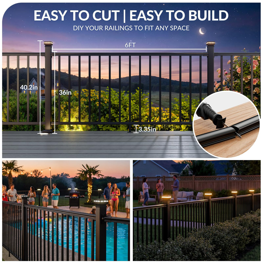 4 Pack 36 in x 6 ft Modular Aluminum Deck Railing Kit with Light