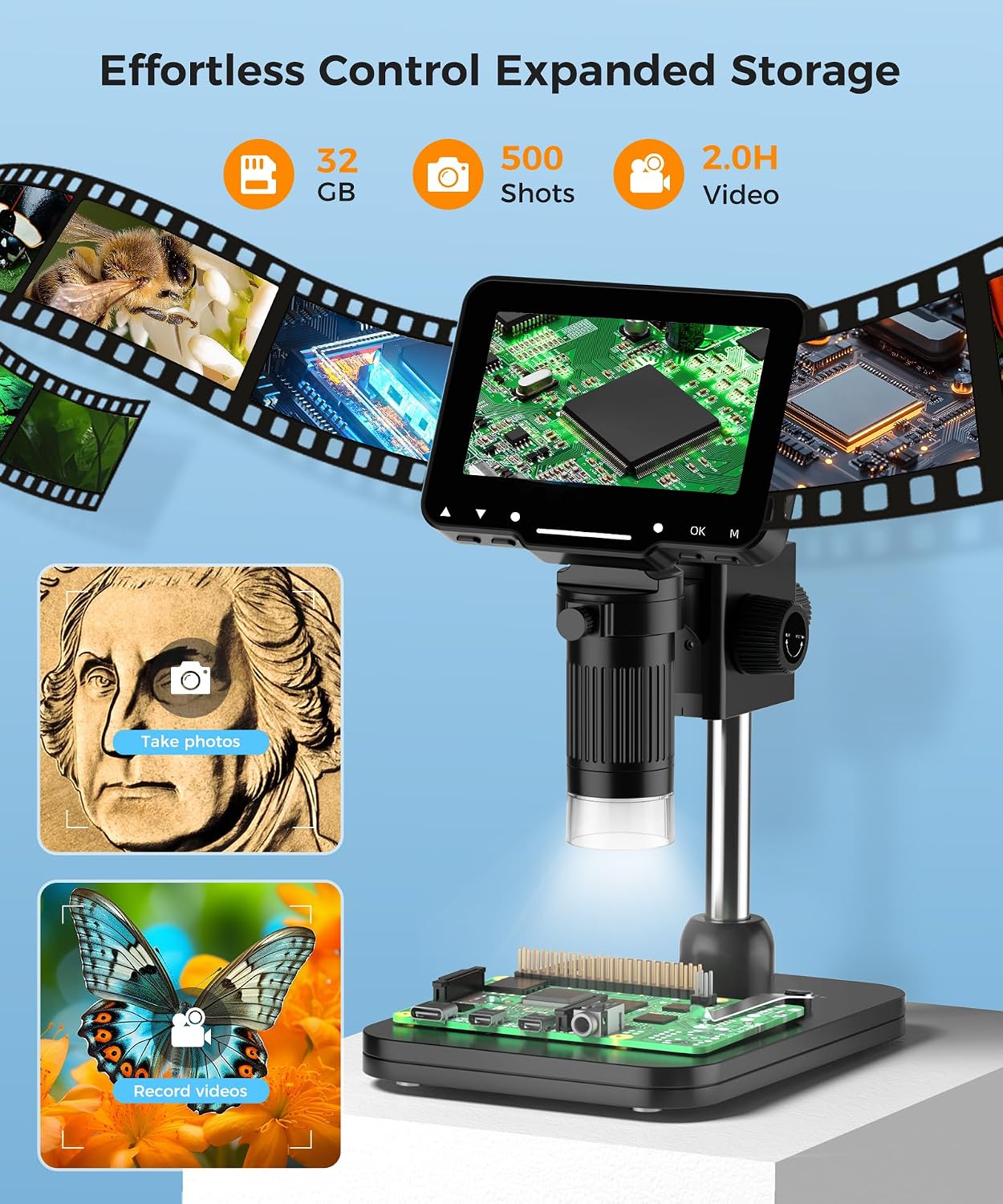 Digital Microscope for Coins with Light HD Screen | 4.3 Inch 1080P HD Screen, 10MP Camera, 1-1000X Zoom. Wireless USB