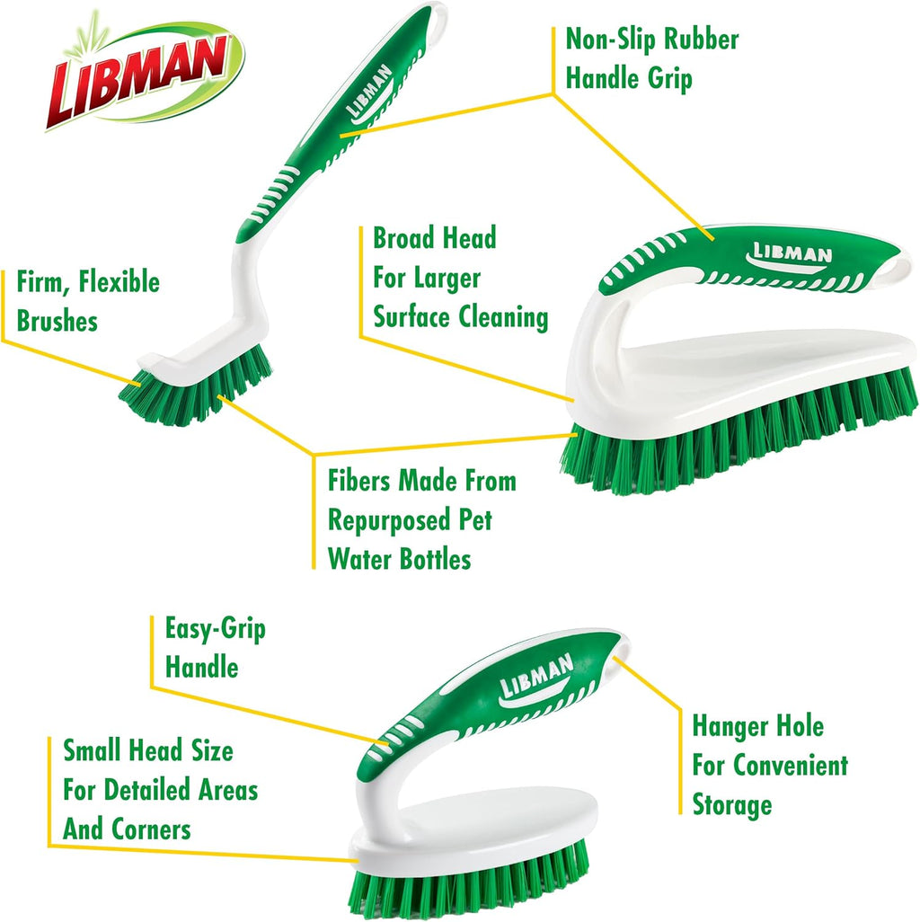 Libman Scrub Brush Kit | Cleaning Brush | Tile & Grout Brush | Small Scrub Brush | Power Scrub Brush | Carpet Brush |