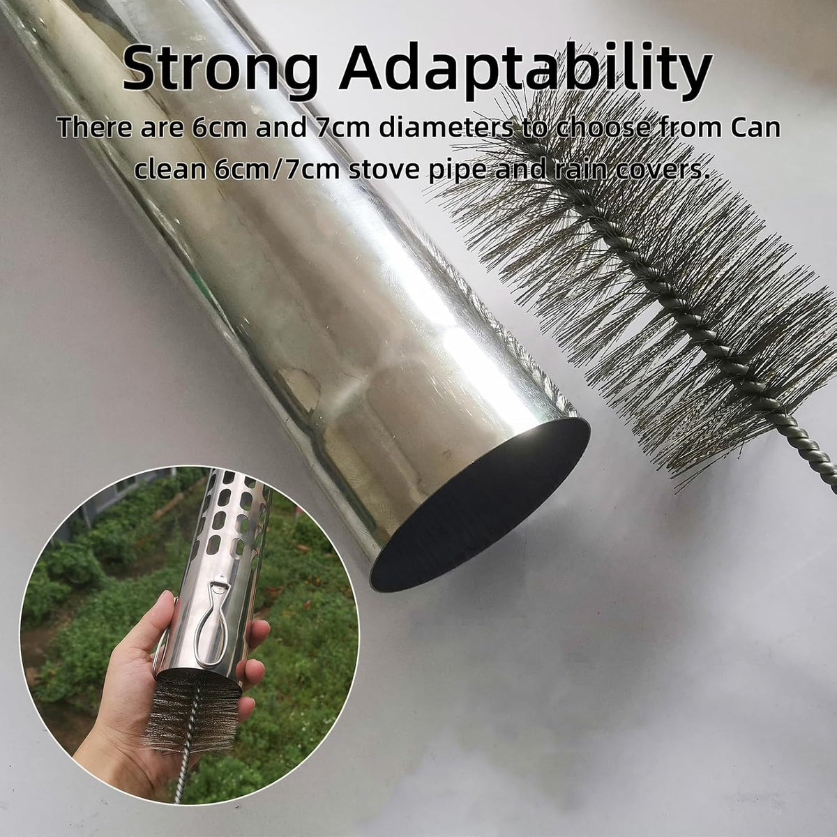 Chimney Brush, Stainless Steel Bristles, 2.5in, Silvery, 11.8in Length, 1.9oz