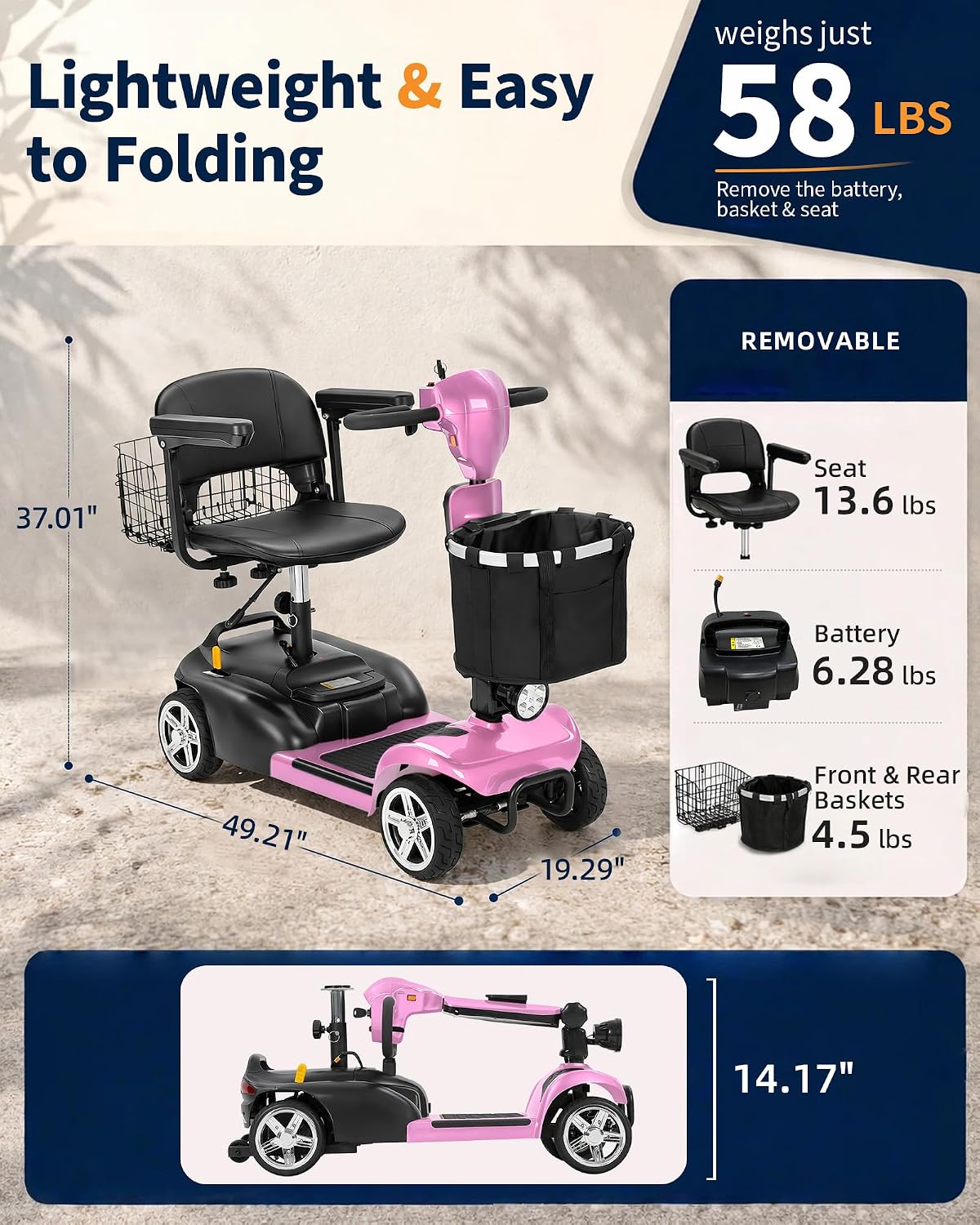 Mobility Scooter for Seniors & Adults, 4 Wheel Foldable Scooter