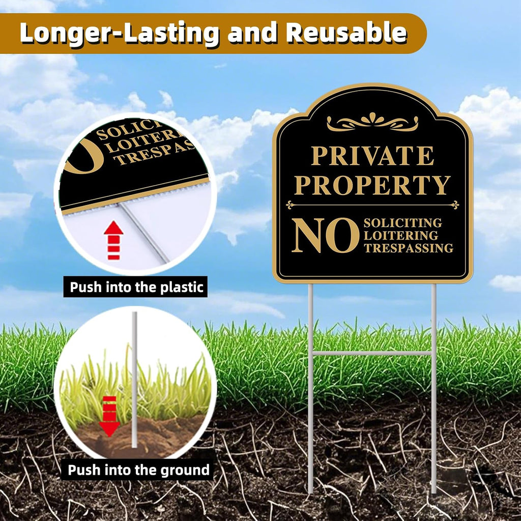 No Trespassing Signs Private Property, 2-Pcs 12"x12" H-Stake 2-Sided | UV high-definition print, weatherproof. This