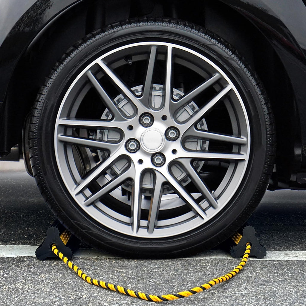 Heavy Duty Rubber Wheel Chocks with Rope & Reflective Strips