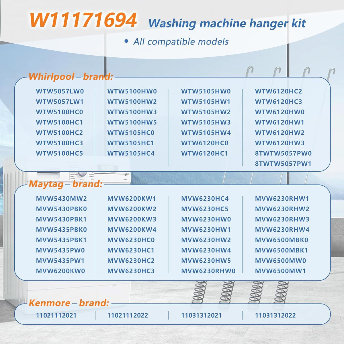 New WTW5105HW2 WTW5100HC0 WTW5105HW0 MVW6230HW2 WTW5057LW0 WTW5100HC2 Washer Suspension Rods(4PCS), Fit for Whirlpool Kenmore Maytag Washer MVW6230HW0 WTW5100HW0 MVW6200KW2