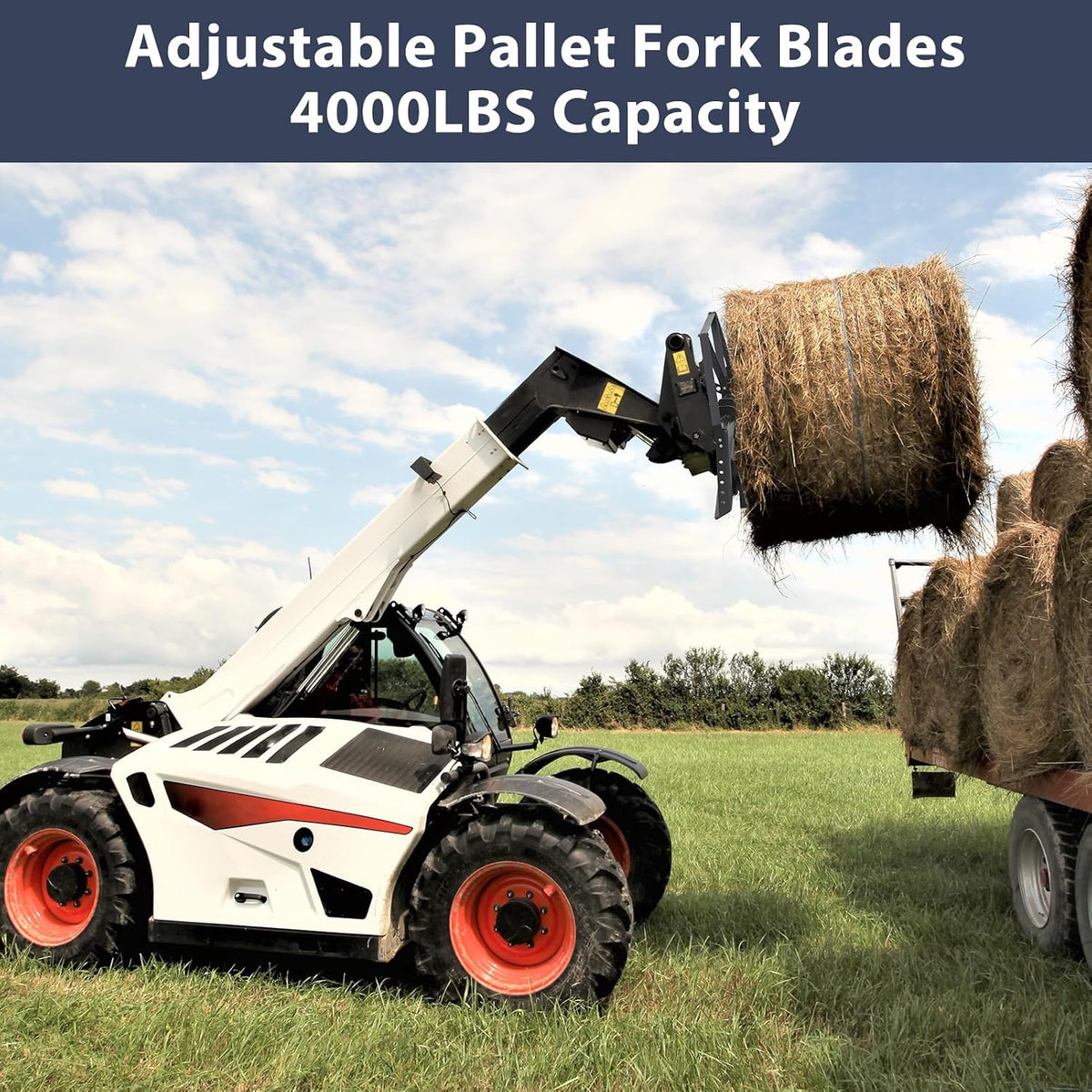 48 in Skid Steer Pallet Fork Blades, 4000 LBS Capacity Skid Steer Attachments with Hitch Ball Compatible with Loaders