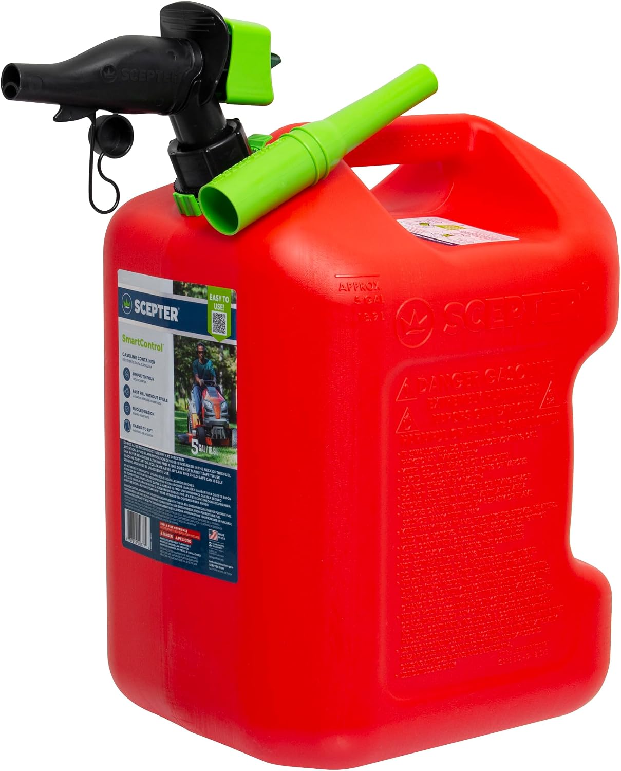 5 Gal Gas Can, Spill Proof SmartControl Spout, Spout Extender, Red | Gasoline Only, EPA/CARB Compliant Fuel Container