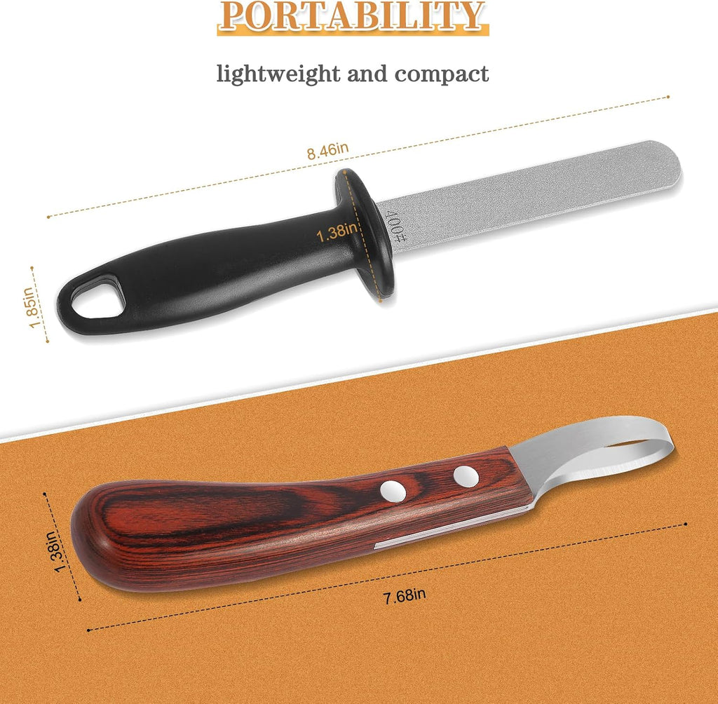 Hoof Knife for Horses with Sharpener, Double-Edge Loop Knife for Farriers