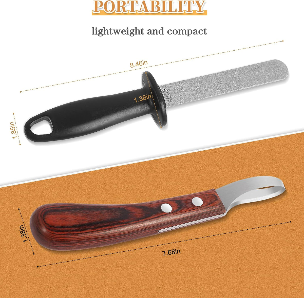 Hoof Knife for Horses with Sharpener, Double-Edge Loop Knife for Farriers