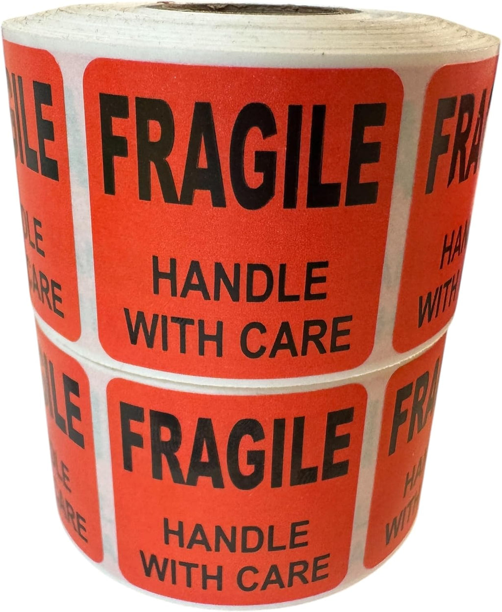 Fragile Handle with Care Labels, 1.5 x 1.5 Inch Red Square Shipping Stickers, Peel and Stick Warning Labels, 2 Rolls