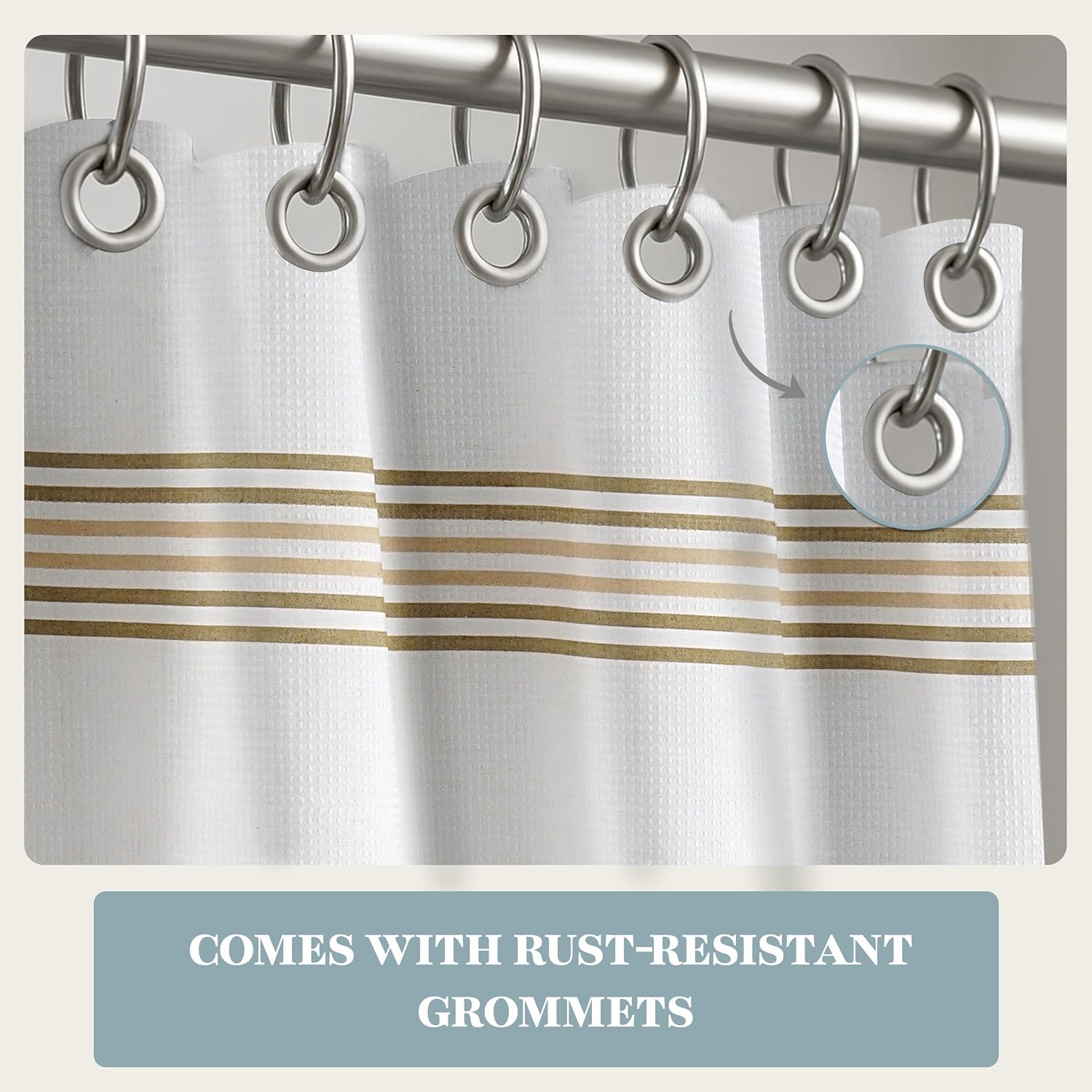 Waterproof Shower Curtain - 72W x 72H - 2 in 1 Fabric Design with Built in Laminated Inner Layer - No Liner Needed