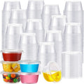 400 Set 2 oz Jello Shot Cups with Lids, Stackable Food Safe Disposable Plastic Portion Condiment Dipping Sauce Cups