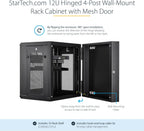 StarTech 12U Wall-Mount Cabinet, 19in, 4-Post, 16in Deep, 198lb (RK12WALHM)