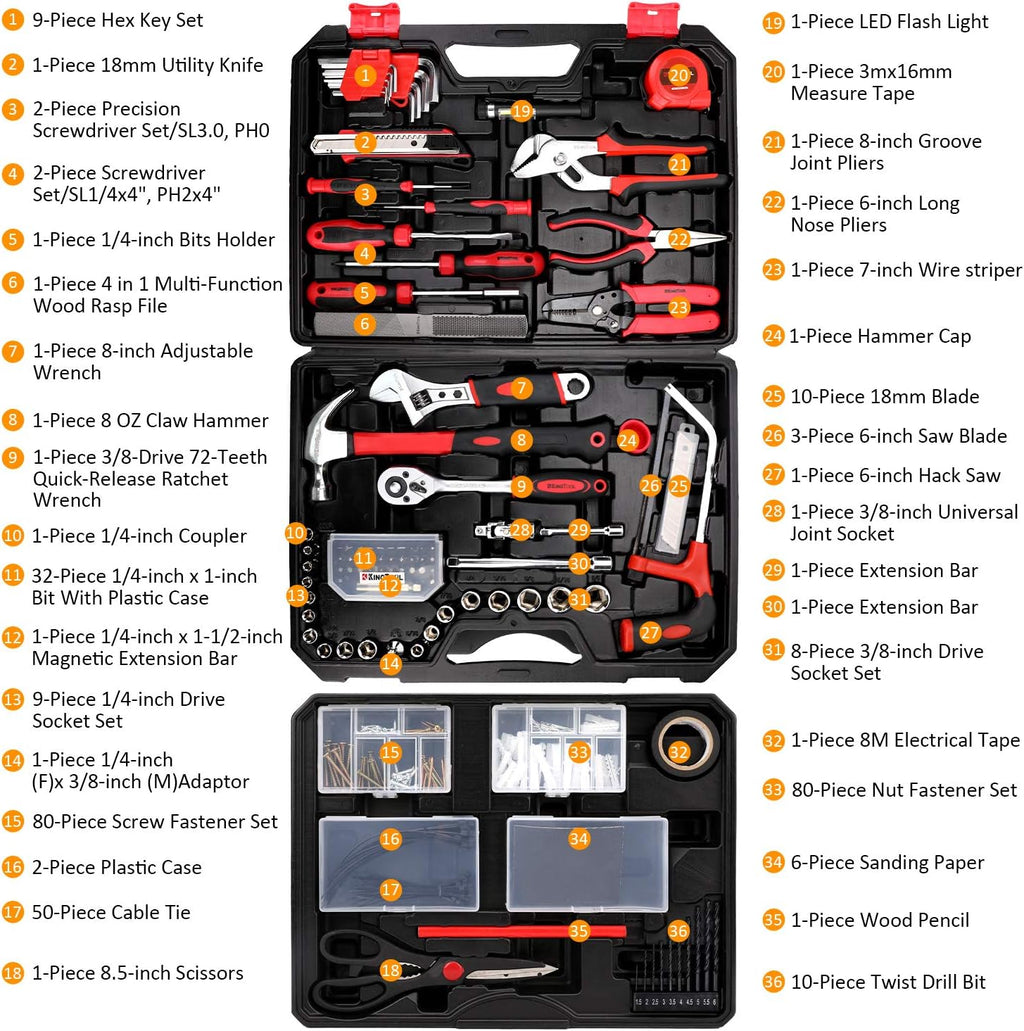 325 Piece Home Repair Tool Kit, General Home/Auto Repair Tool Set, Toolbox Storage Case with Drawer, General