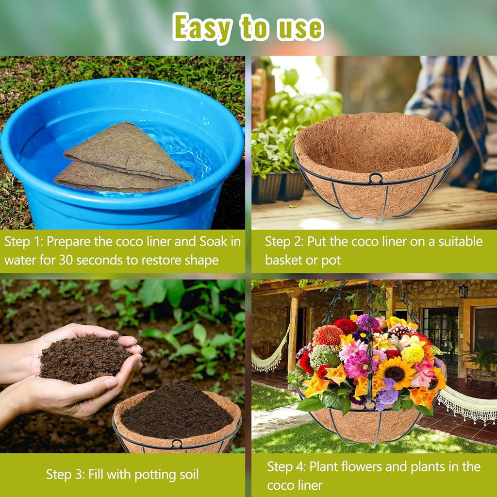 3 Pack 14 Inch Hanging Basket Coco Liners Replacement, 100% Natural Round Coconut Coco Fiber Planter Basket Liners