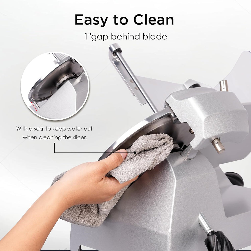 10" Electric Meat Slicer, 1/3 HP Deli Slicer with Italian Carbon Steel Blade, Lunch Food, Semi-frozen Meat, Cheese
