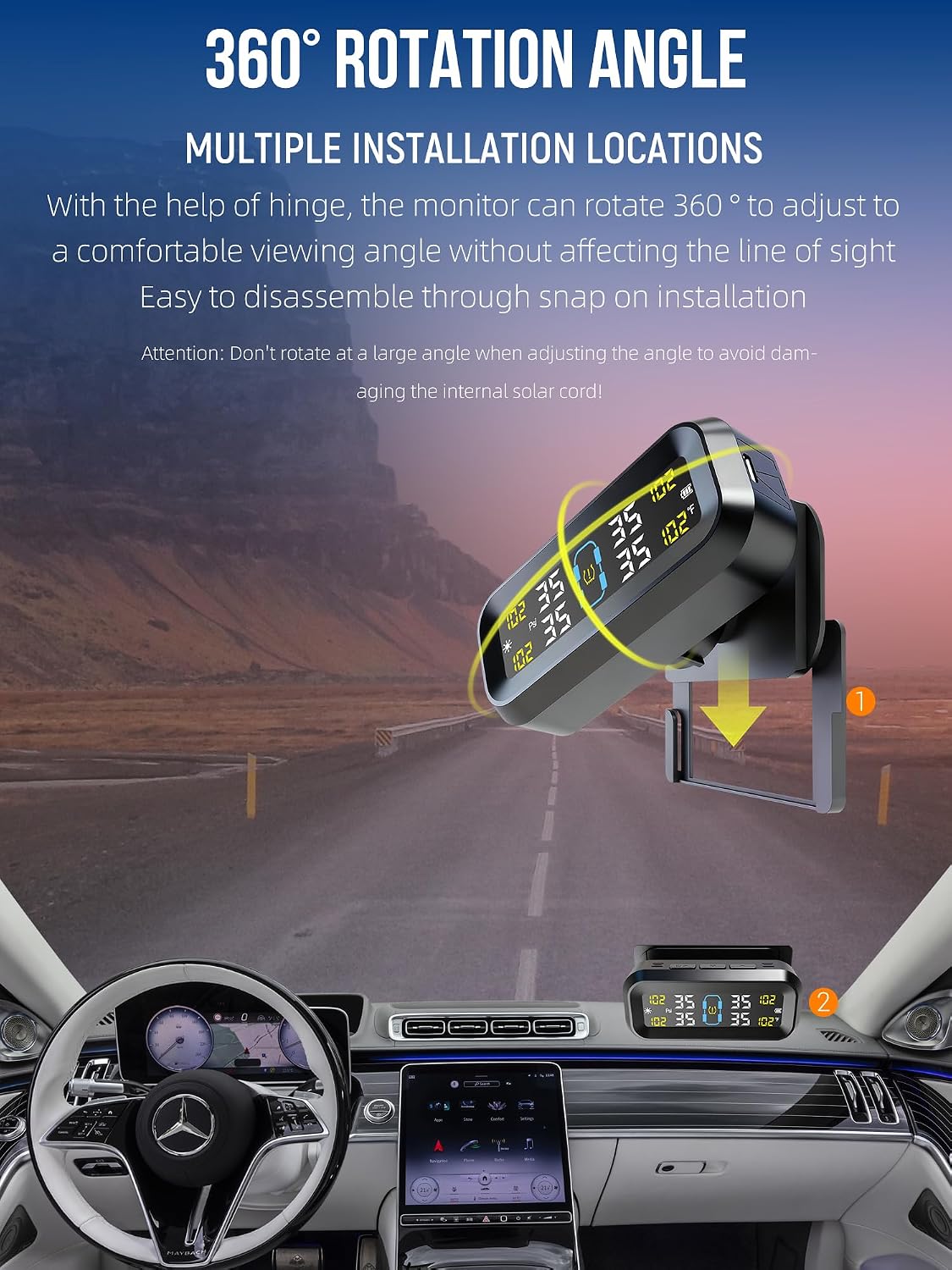 Tire Pressure Monitoring System with Solar & USB Charger-TPMS with 4 External Sensors & 6 Alarm Modes, LCD Display