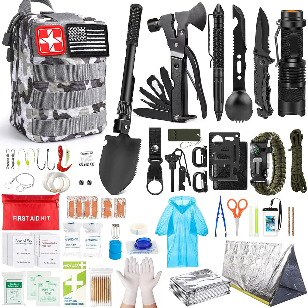 Survival Kit, 251 Pcs Survival Gear Emergency Supplies First Aid Kit | Emergency Survival Kit Camping Essentials