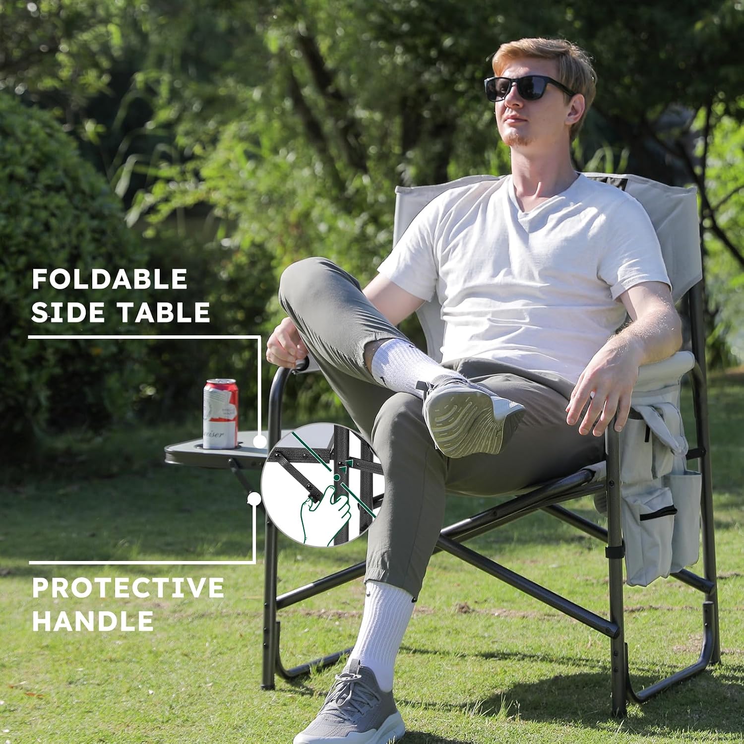 Oversized Directors Camping Chairs, 2 Pack, 600 lb, Black | Heavy duty outdoor chairs for adults, 28" wide seat