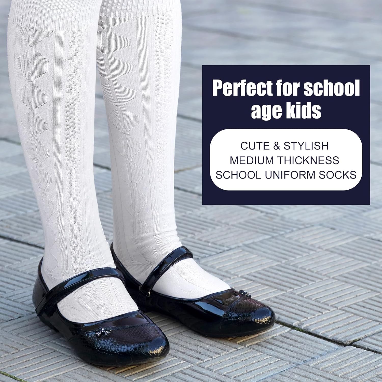 9 Pairs Girls Knee High School Uniform Socks | Cable Knit Seamless Cotton Breathable, Long Tube Dress Socks