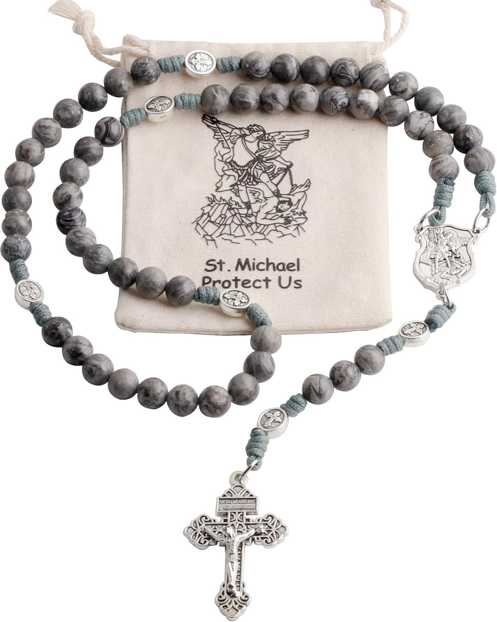 Natural Stone Beads Catholic Paracord Rosary with Gift Bag for Men