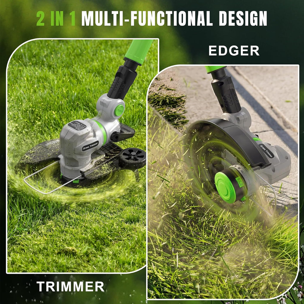 12" 21V Weed Wacker Cordless, 2 in 1 String Trimmer and Edger | Automatic Line Feed, 2 Speed Modes, 2 X 2.0Ah