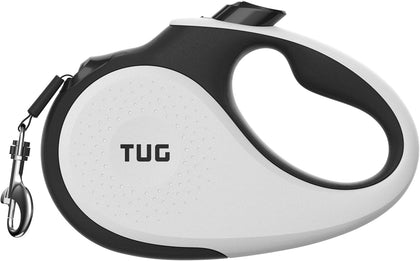 360° Tangle-Free Retractable Dog Leash | 16 ft Strong Nylon Tape | One-Handed Brake, Pause, Lock (Medium, White)