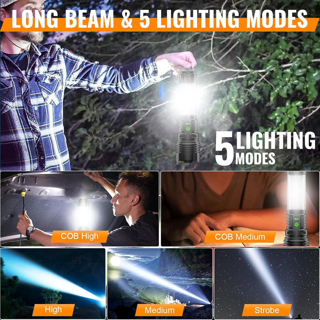 Rechargeable LED Flashlight Lantern 2000 High Lumens - with Camping Lanterns, Long Range LED Super Bright Flashlight