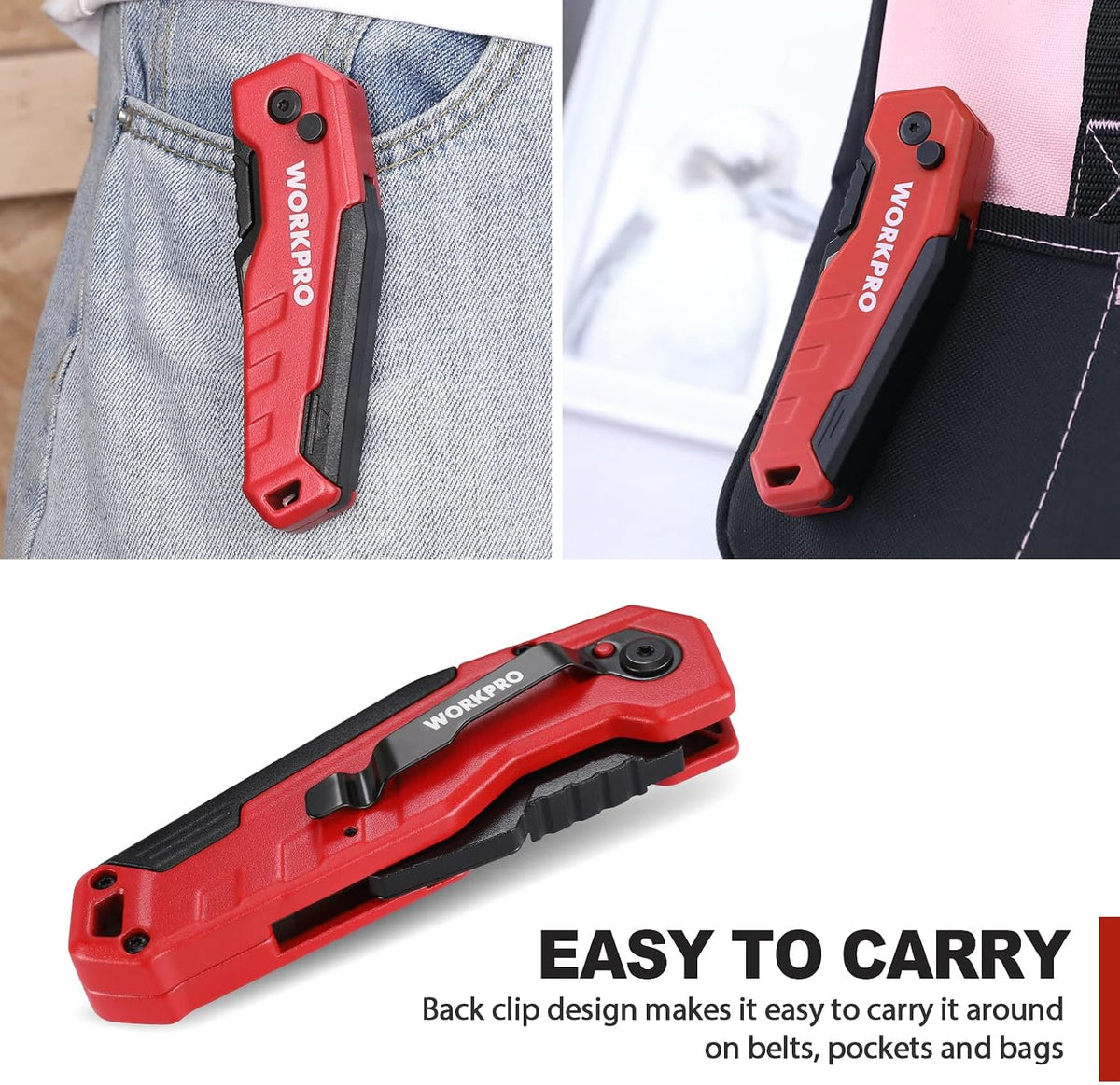 Folding Utility Knife, Quick Change Box Cutter, Red