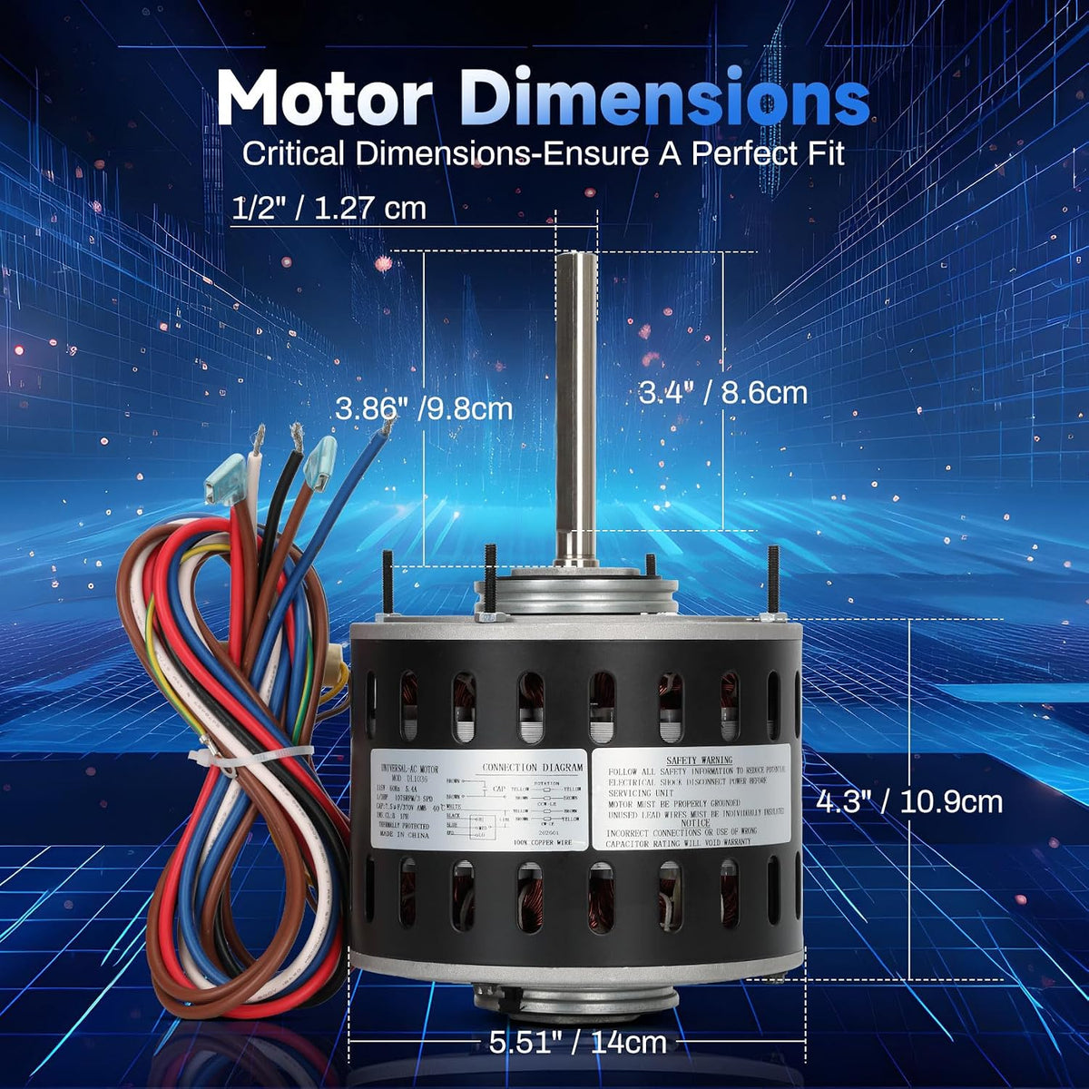 DL1036 Direct Drive Blower Motor 1/3 HP 1075 RPM 3 Speed 115V 48 Frame HVAC Furnace Motor, Reversible Sleeve Bearing Replacement Compatible with A.O. Smith Century GE Fasco Emerson Dayton Carrie