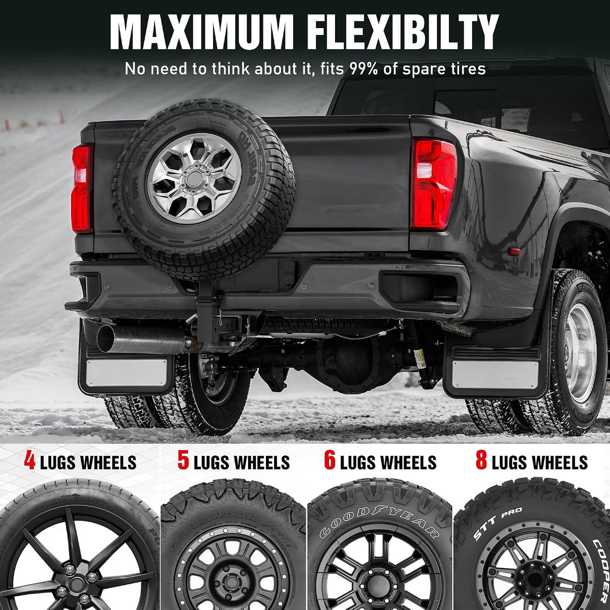 EYOHZ Hitch Mounted Spare Tire Carrier, Universal Adjustable Spare Tire Mount for 2 Inch Receiver, Fits 4/5/6/8 Lug