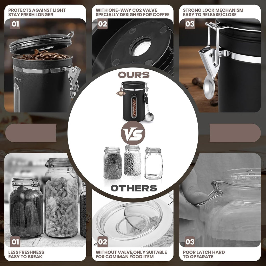Coffee Canisters with Window,Airtight Coffee Container，22oz | Scoop，Date Tracker，Food Storage Organizers for