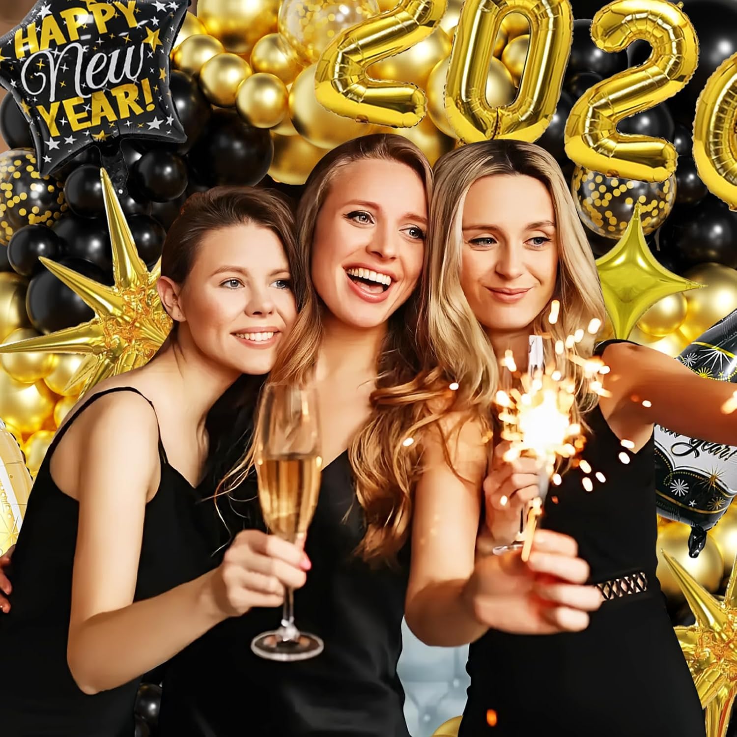 New Years Decorations 2026 Eve Party Supplies with Black Gold Confetti Balloons 2026 Number Balloons New Year Banner
