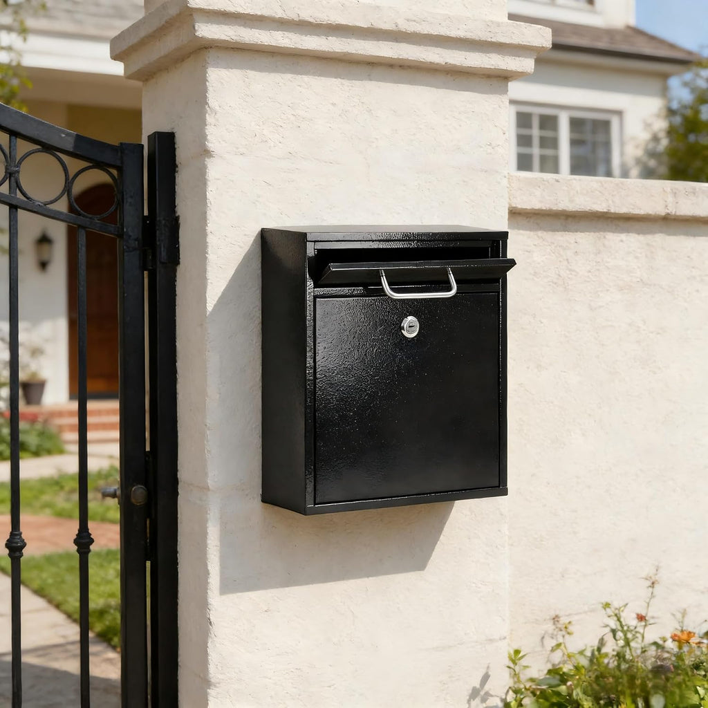 Steel Key Lock Mail Boxes for Outside, Locking Wall Mount Mailbox, Security Key Drop Box for Home, Office or