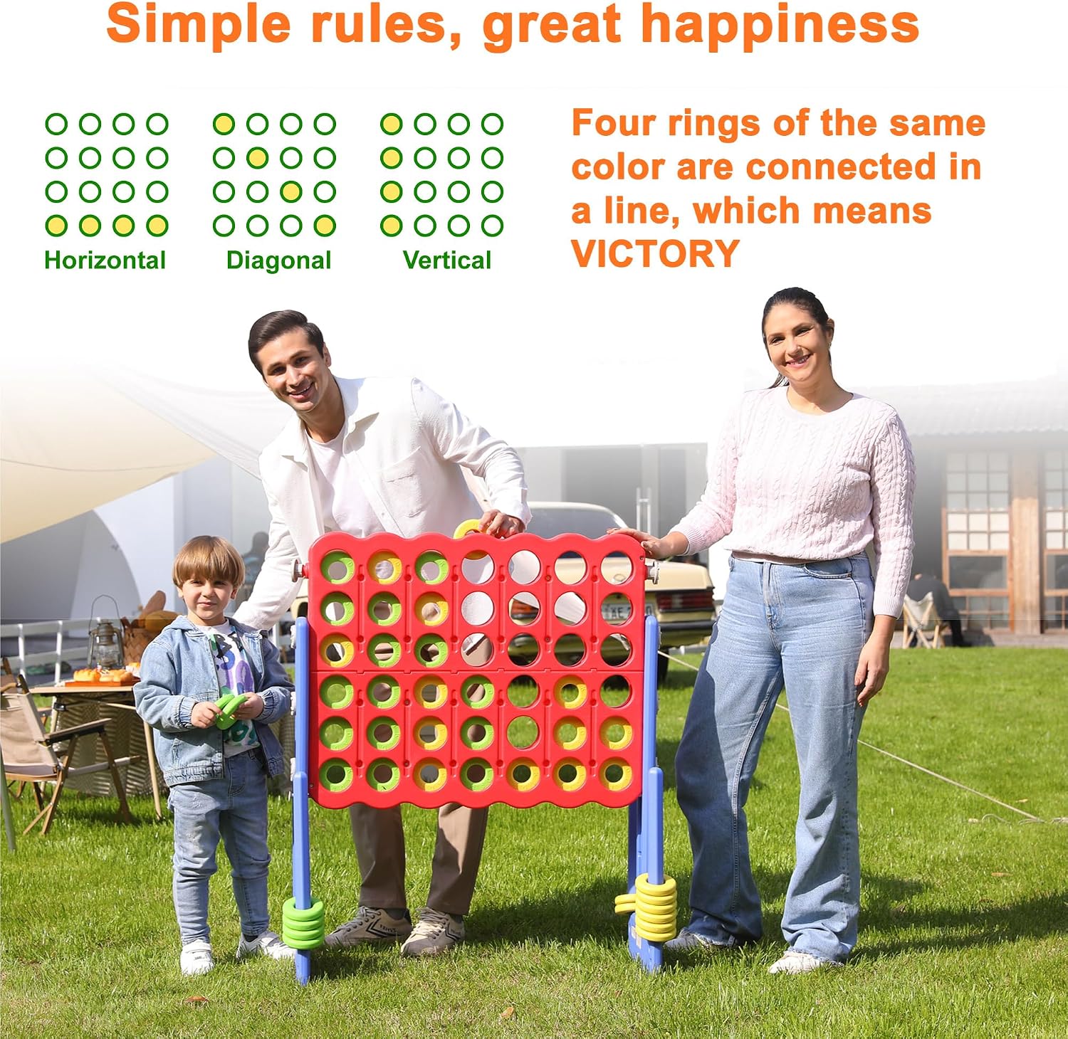 Patent Authorized Giant 4 Connect in a Row Game, Height Adjustable Jumbo Yard Games for Kids and Adults Outdoor Play
