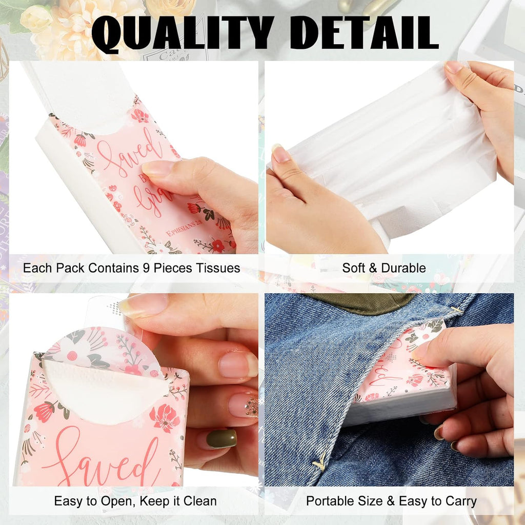 60 Pack Christian Pocket Tissues Bible Verse Tissues, Flower Style