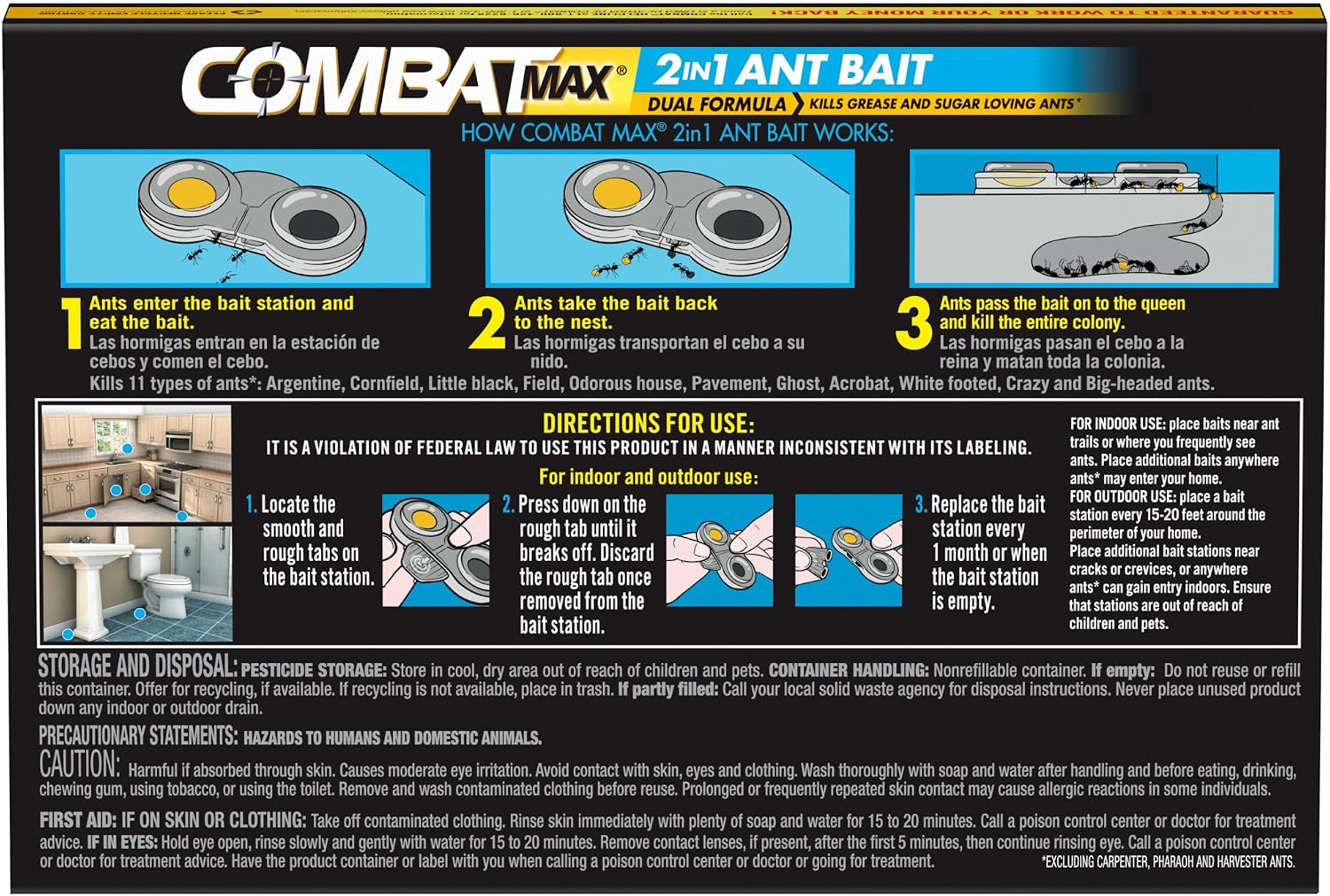 Max 2in1 Ant Bait Station, Indoor & Outdoor Use, 4 Count | Destroys entire ant colony, dual formula for sugar and