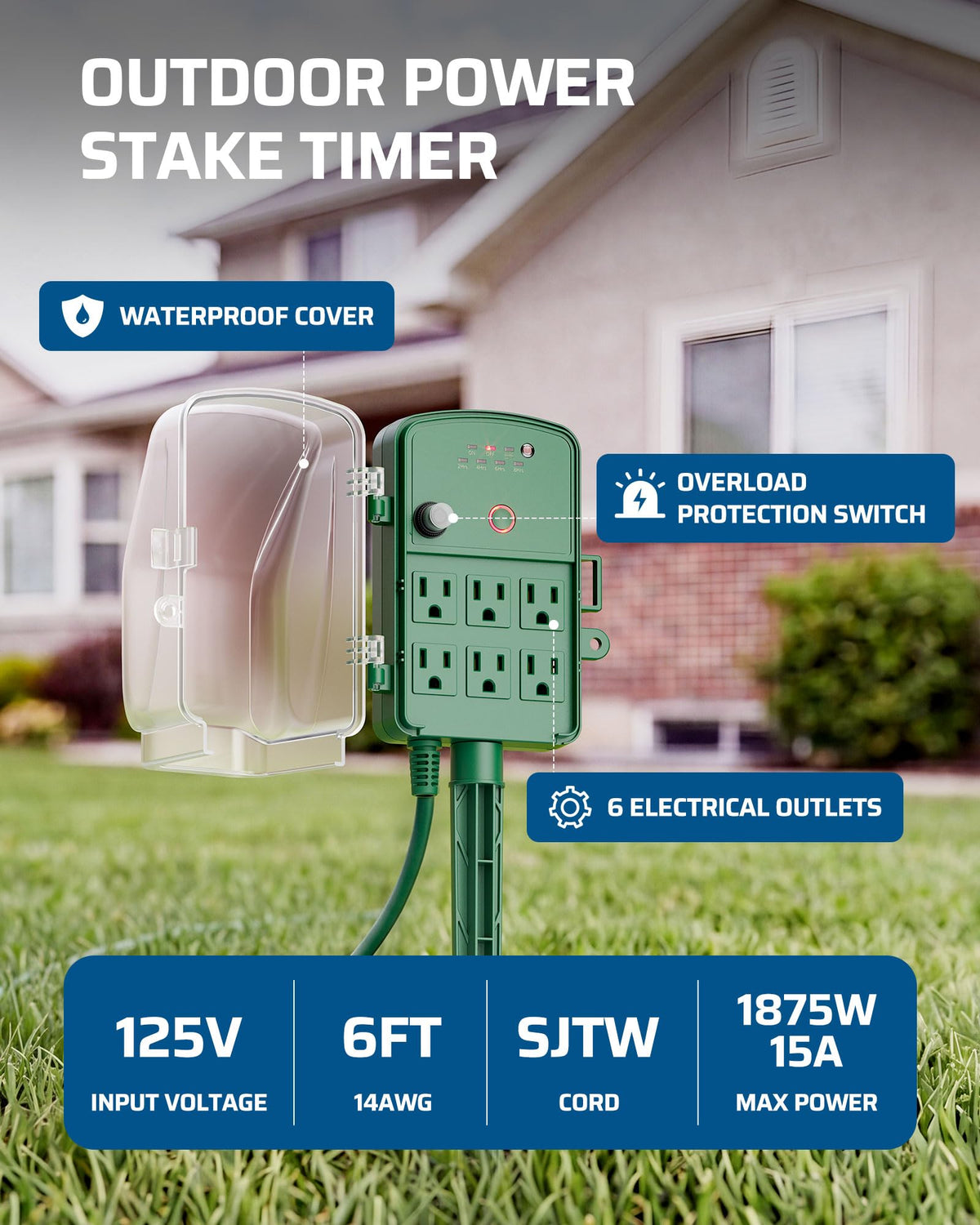 DEWENWILS Outdoor Power Stake Timer, Waterproof Dusk to Dawn Timer