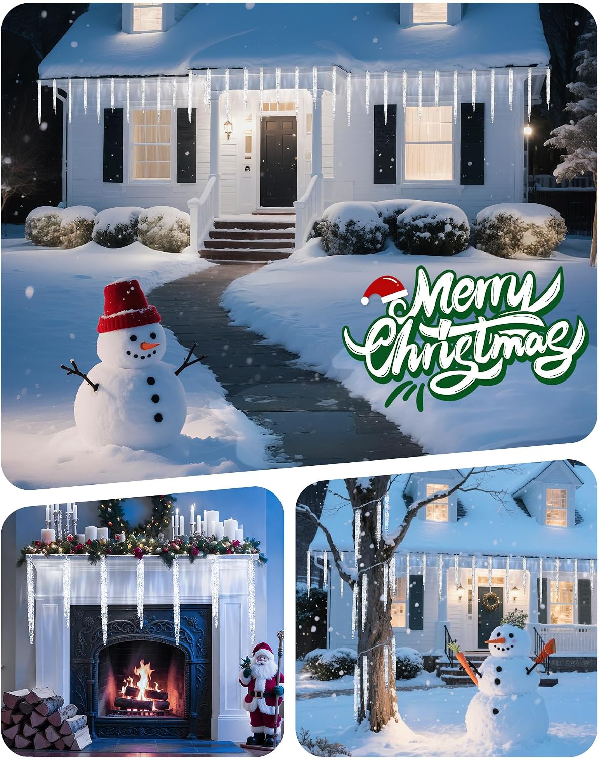 Icicle Lights Outdoor with Clips, 20ft 100 LED 20 Tubes Twinkling White Christmas String Lights, Connectable